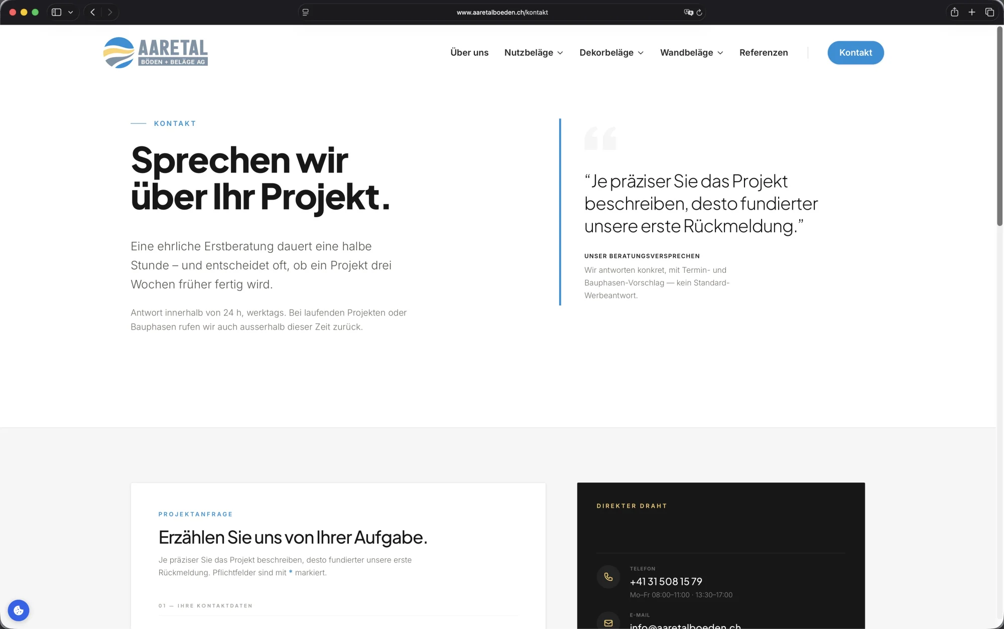 Aaretal Böden Website – Kontakt