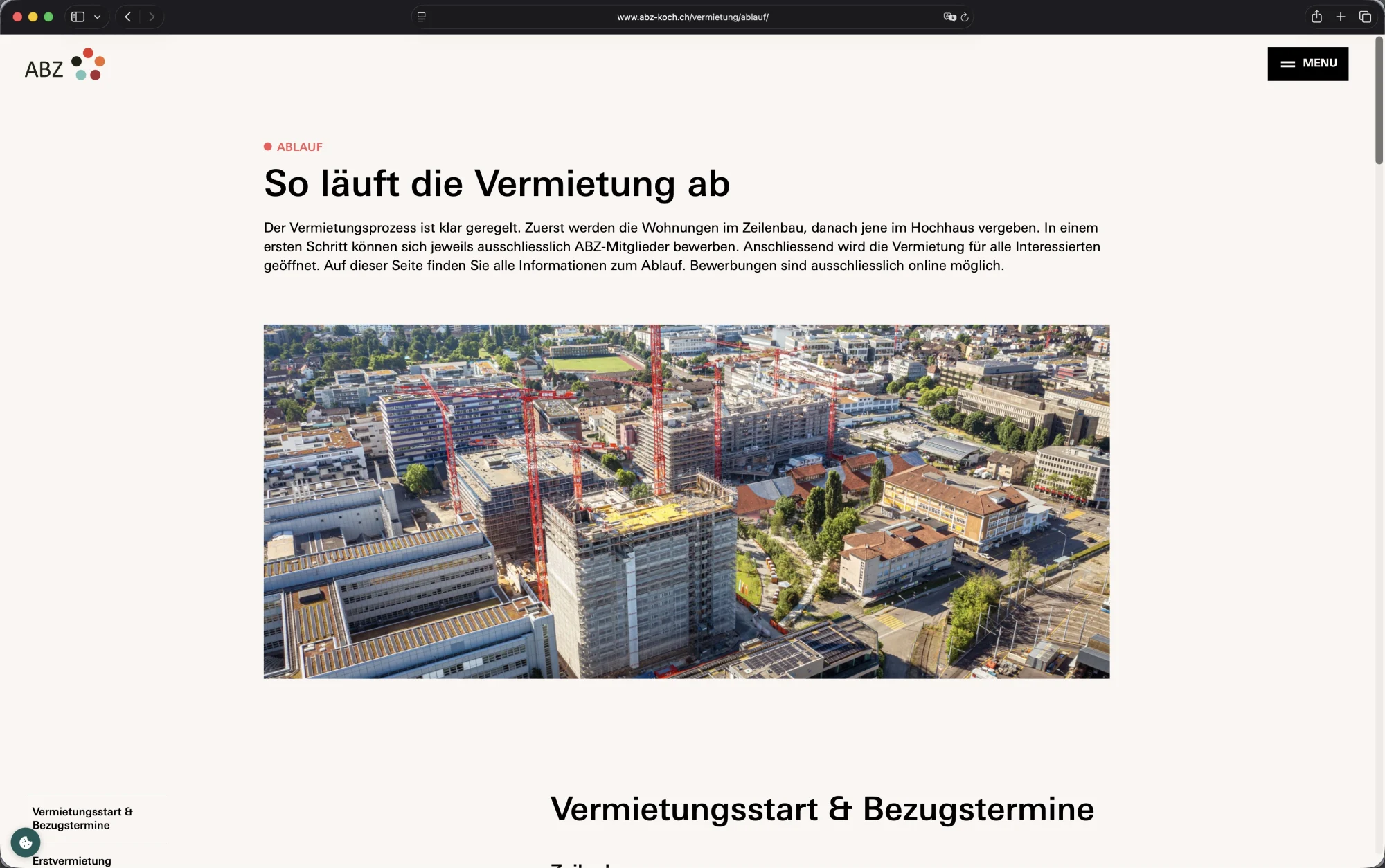 ABZ Koch Website – Vermietungsablauf