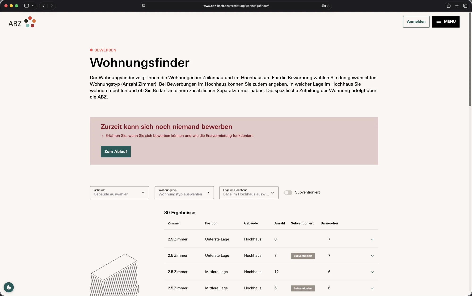 ABZ Koch Website – Wohnungsfinder (eMonitor)