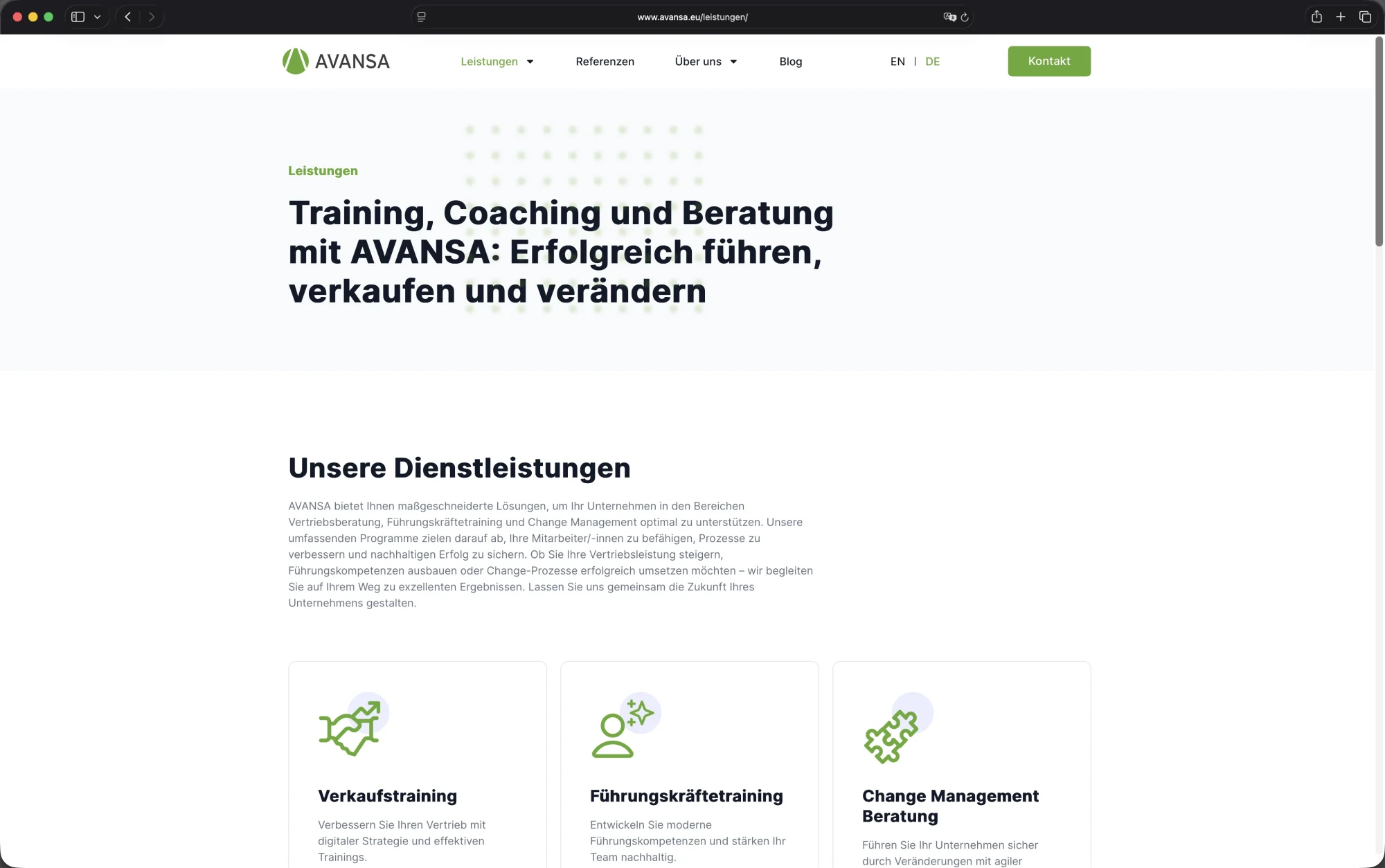 AVANSA Website – Leistungen